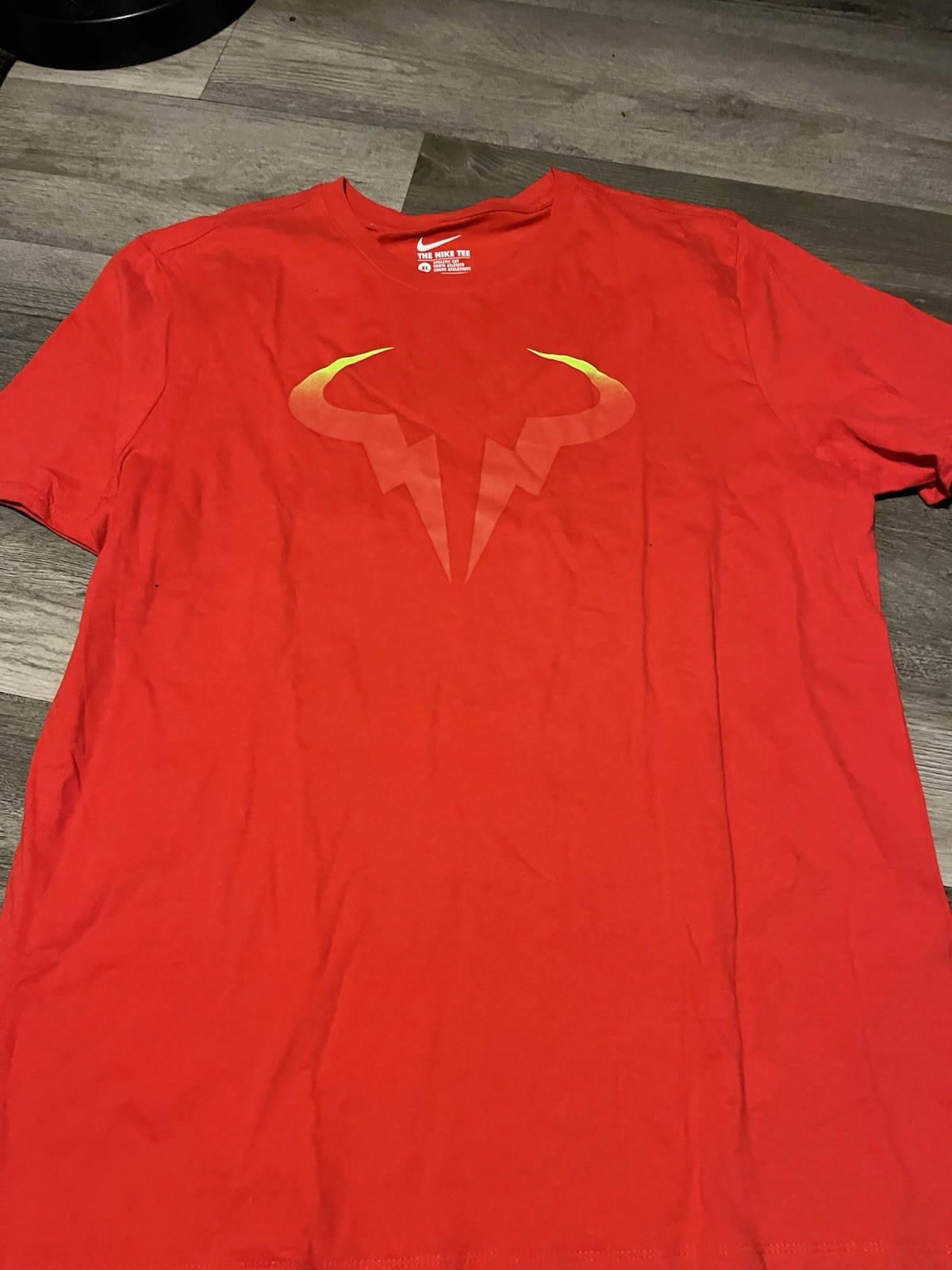 NWT Red Nike Rafa Nadal, Yellow Ombré Bull Logo, Authentic Nike, XL Shirt gallery