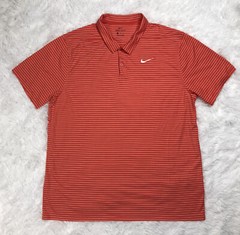 Nike Golf Performance Men’s Dri-Fit Striped Golf Polo Size XL Orange White EUC