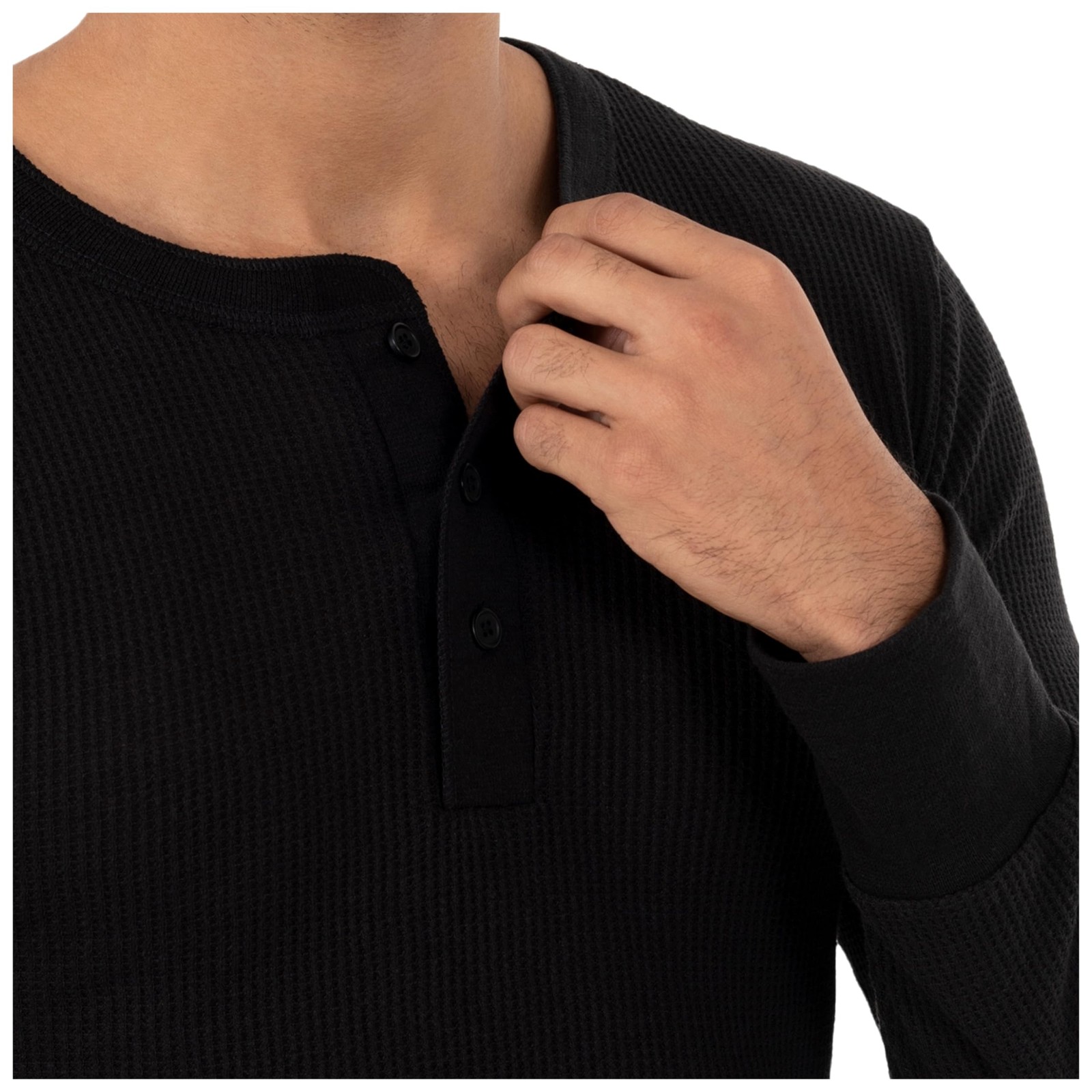 Men's Recycled Waffle Thermal Underwear Henley Top (1 and 2 Packs), Black/Nav... gallery