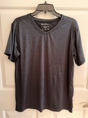 Real Essentials Dark Gray Heathered S/S V-Neck Athletic Tee, Men’s Sz Large