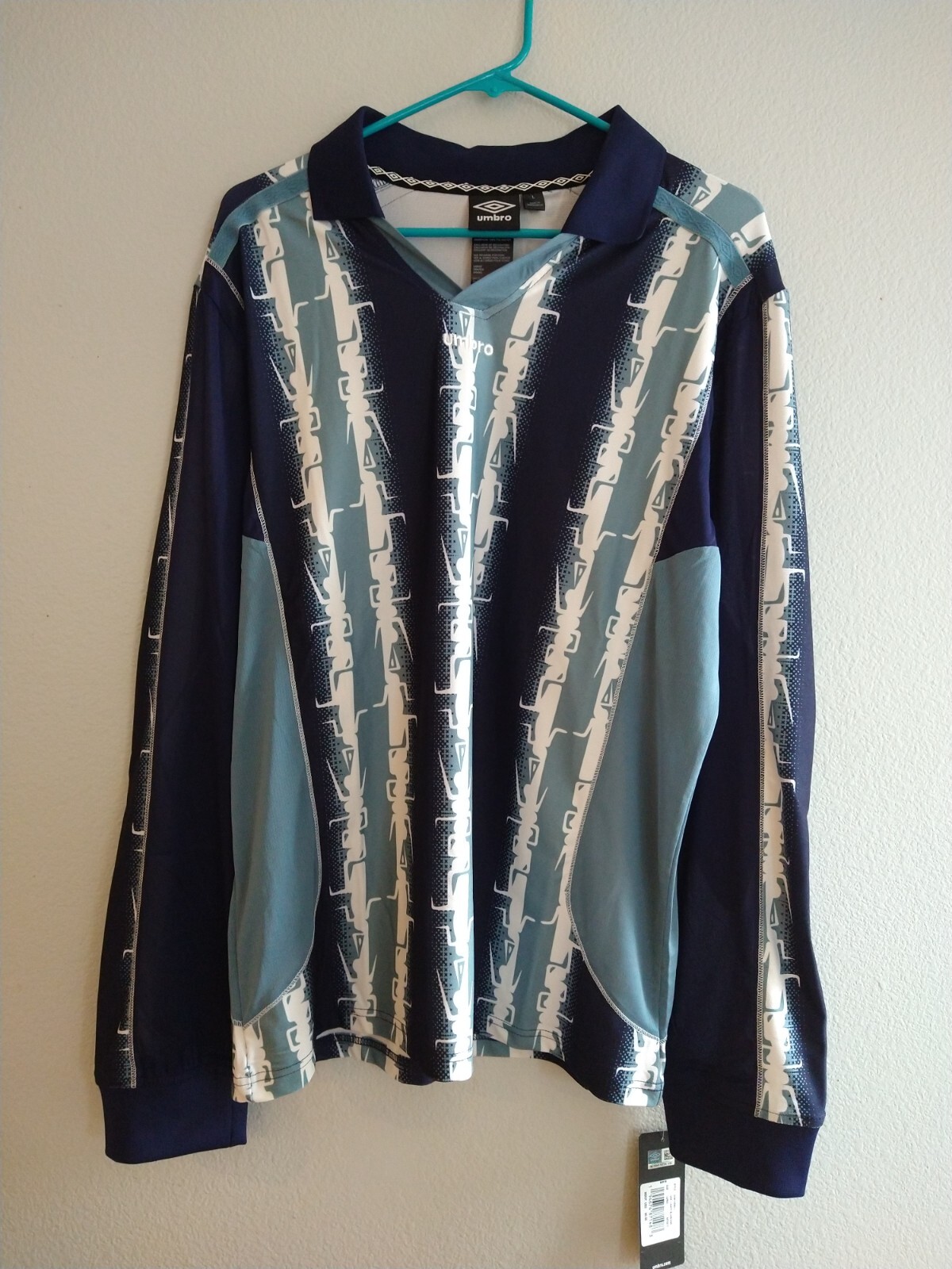 Mens Size L Umbro Premier Long Sleeve Collared Elbow Patch Soccer Goalie Jersey gallery