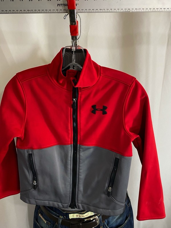 Boys Under Armour Gray Red Zippered SWEATER YOUTH Small S gallery