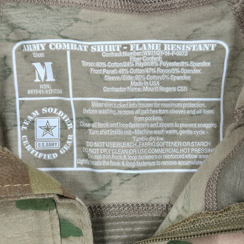 Army Combat Shirt Men M Flame Resistant Operational Camo 1/4 Zip FR Pullover USA gallery