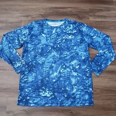 SCALES Fishing Shirt Mens 2XL Blue Ocean Camo Long Sleeve Pro Performance SPF 50