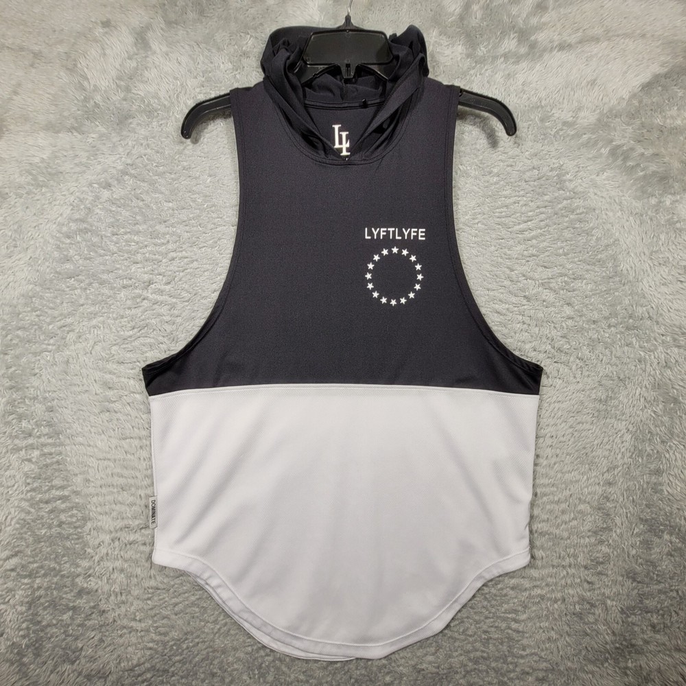 LYFTLYFE Shirt Mens Medium Black White Sleeveless Hoodie Dry Dominate