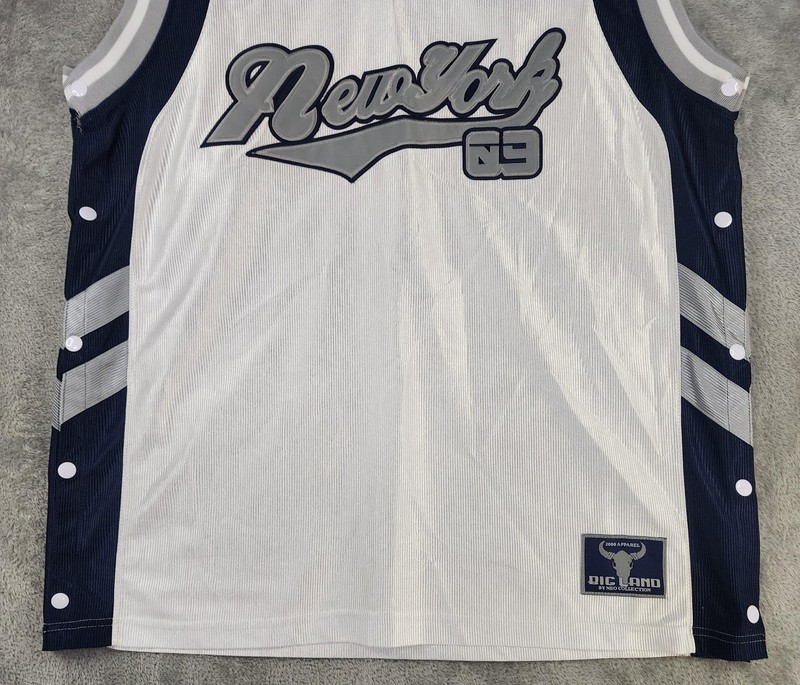 Big Land Jersey Shirt Mens XL White Navy Blue New York 69 Basketball Snap Sides gallery