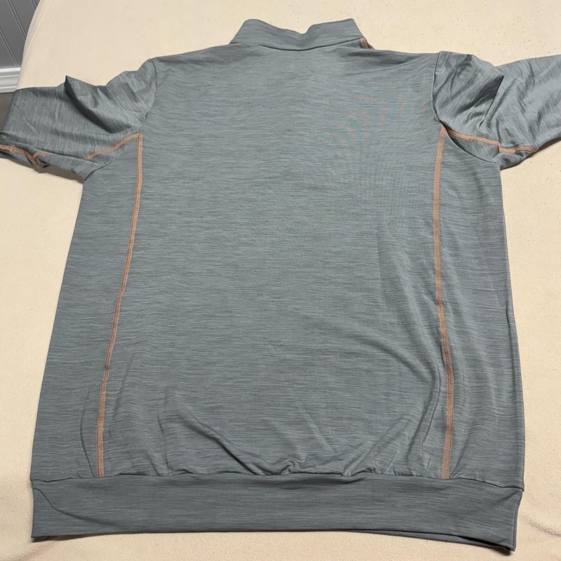 Wears Woody Pullover Mens XL Gray Blue Quarter Zip Made USA Bamboo Blend Patch gallery
