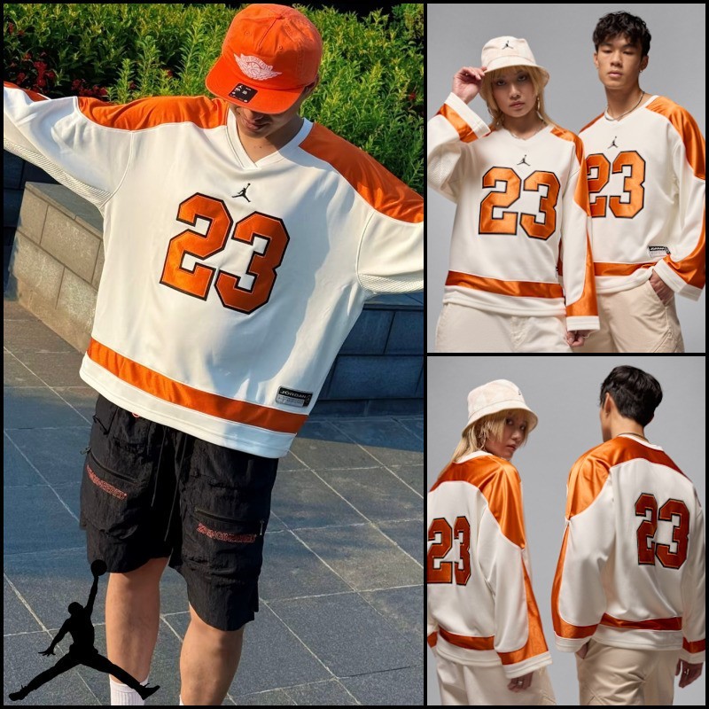 Jordan Mens Brooklyn Collegiate Hockey Jersey White Orange HV0109 133 Men XXL gallery