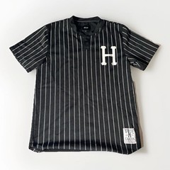 HUF Worldwide Collection Striped Mesh Baseball Jersey Embroidered Black Medium