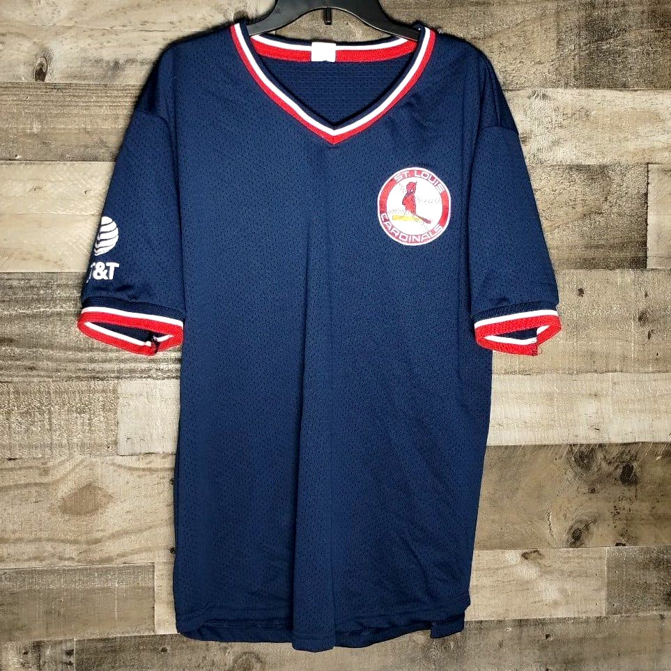 Size XL Navy Blue St Louis Cardinals x AT&T Embroidered Baseball Jersey T-Shirt