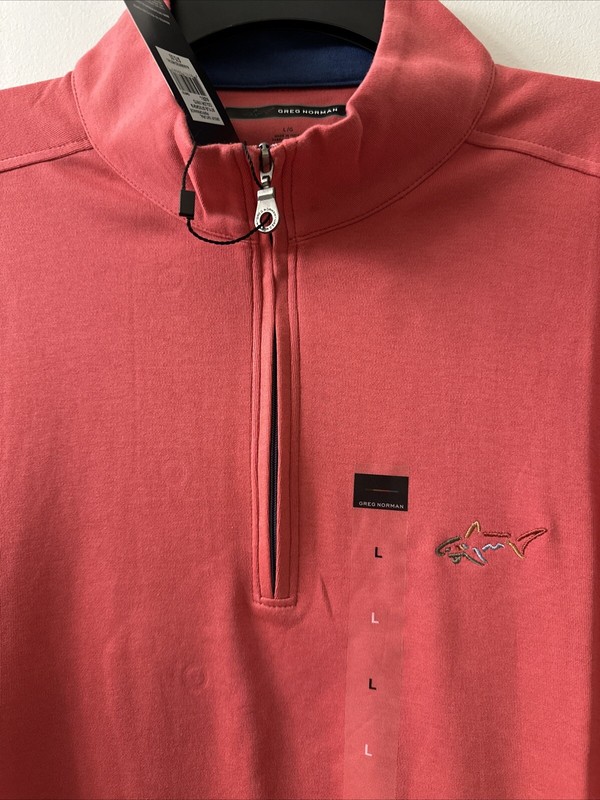 Greg Norman 1/4 Zip Pullover 100% Cotton Coral/Pink Long Sleeve Size L (NWT) gallery