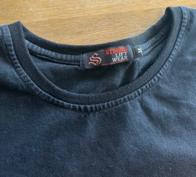 Men's Strong LiftWear Short Sleeve Arnold Quote Gym Shirt Sz Medium Black Orange gallery
