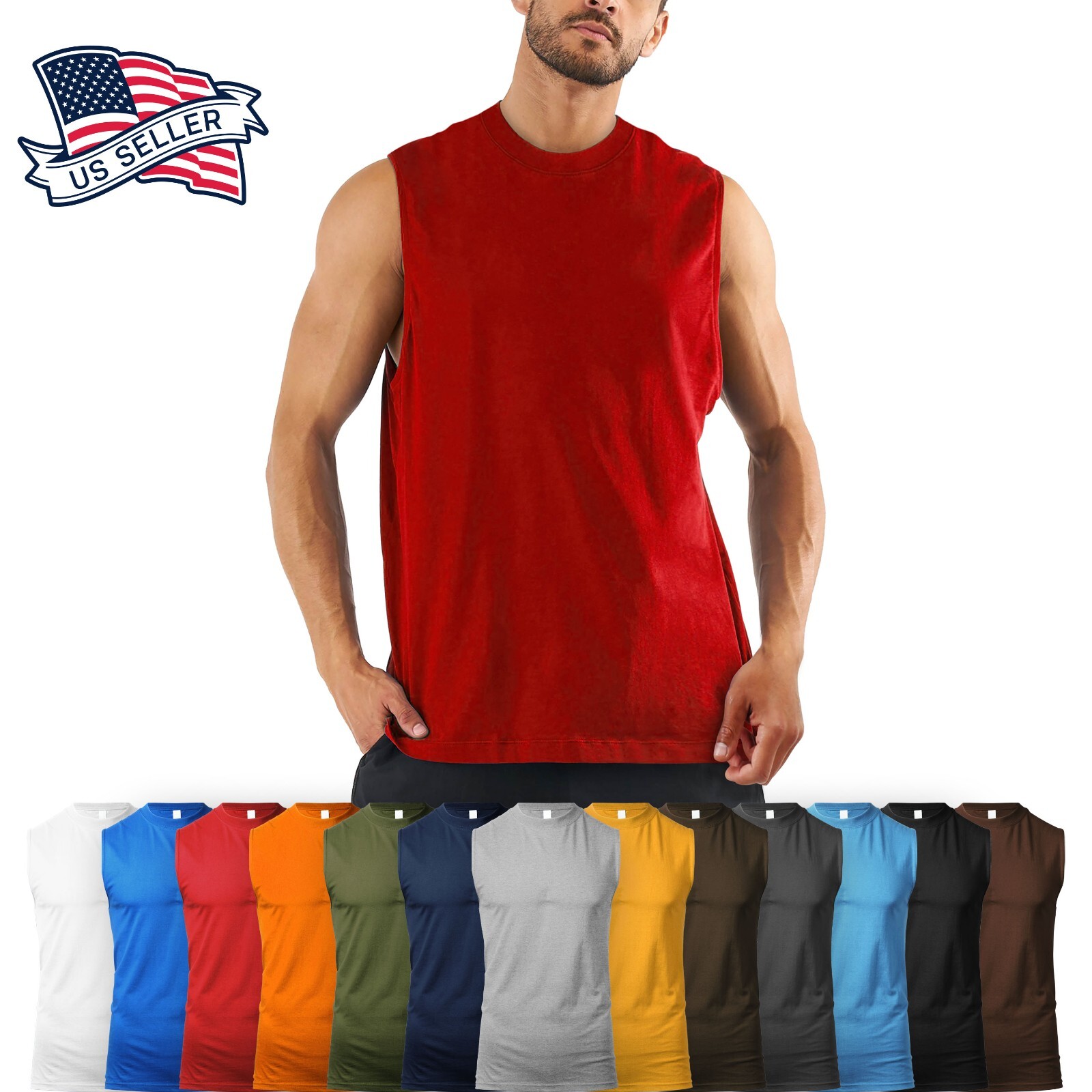 Mens TANK TOP MUSCLE Tee Basic Sleeveless Shirt Plain Cotton Gym Shirts gallery
