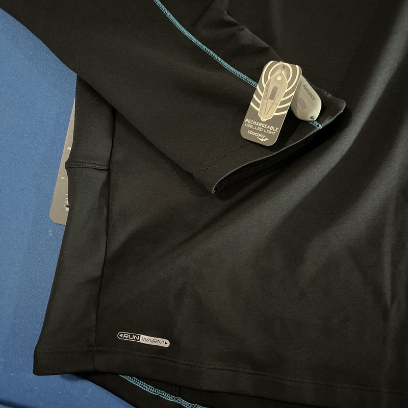 Saucony 1/4 Zip Pullover Mens L Black Run Warm Omni Drylete Sportop- New gallery