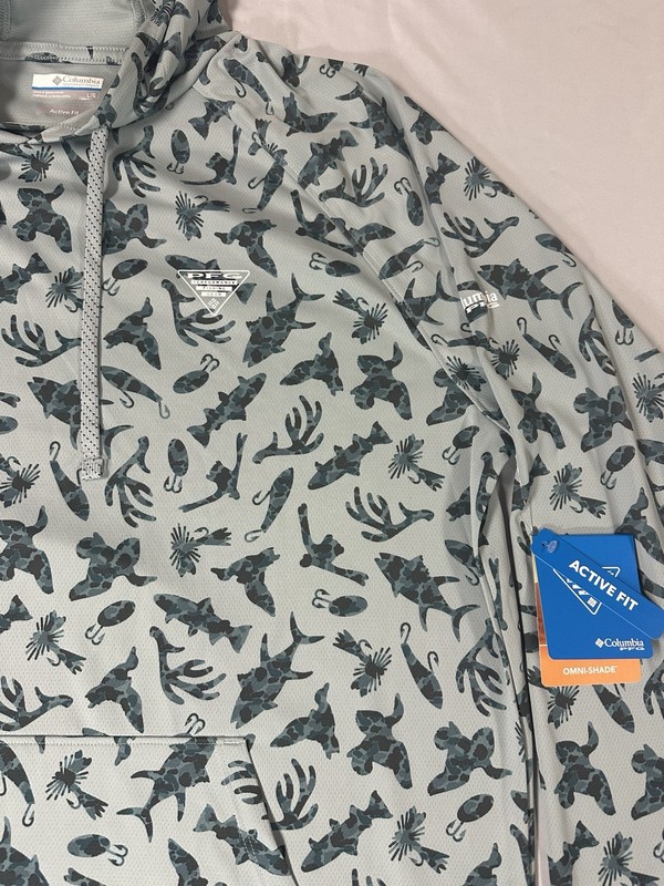 Columbia Men’s Large Wild Cast Camp Hoodie Omni-Shade Crushed Blue Huntfish NWT gallery