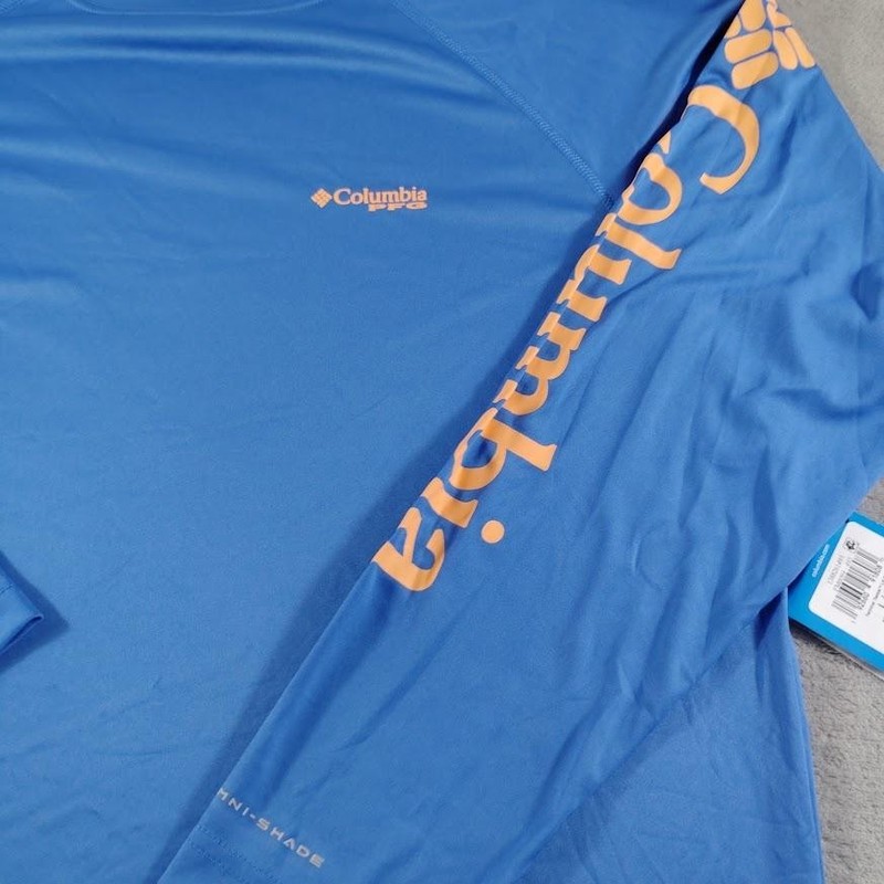Columbia PFG Shirt Mens Large Blue Omni-Shade Long Sleeve Fishing Performance gallery