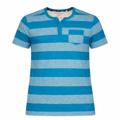 GUESS Shirt Mens Size XL Blue Striped Short Sleeve Henley Cotton Blend 90s Retro