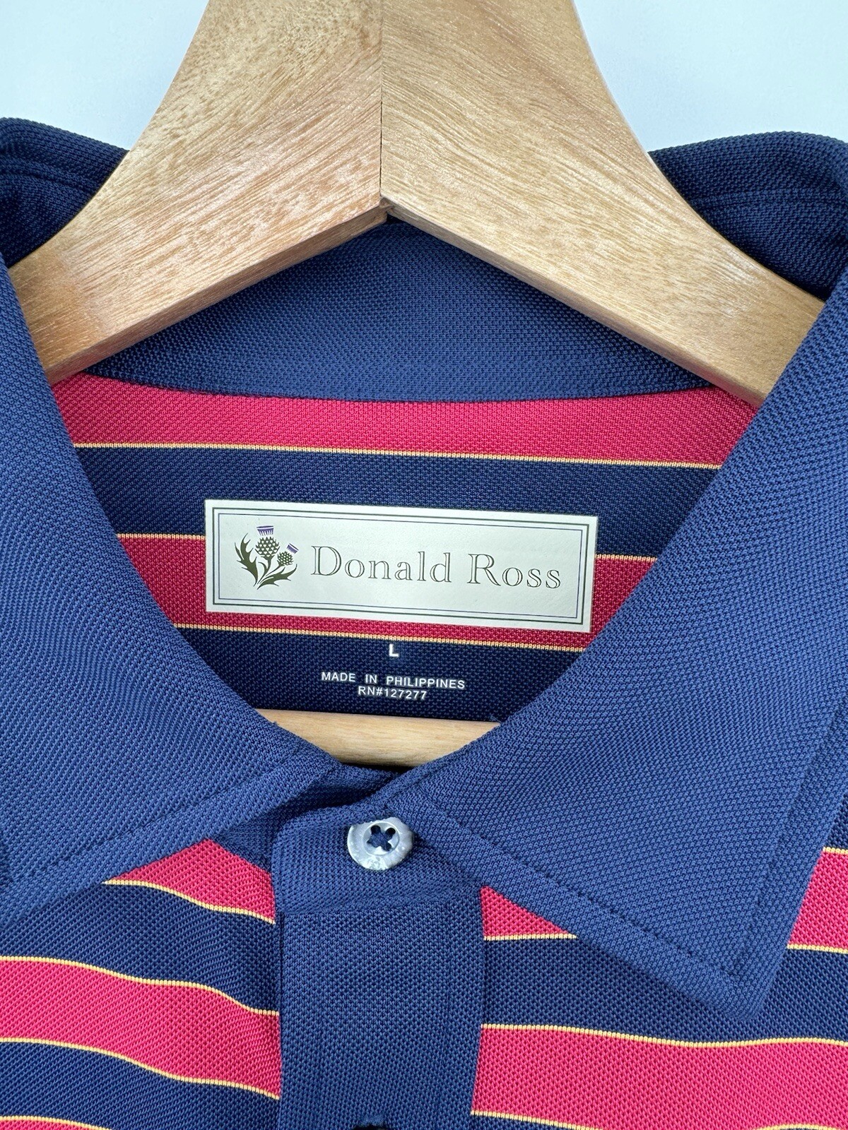 Donald Ross Polo Shirt Performance Stretch Large Striped Cowboys Golf Course gallery