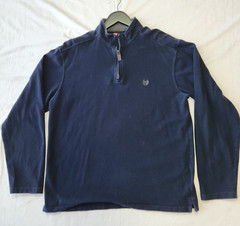 Chaps 1/4 Zip Pullover Shirt Mens Large Navy Gray Cotton Jersey Long Sleeve