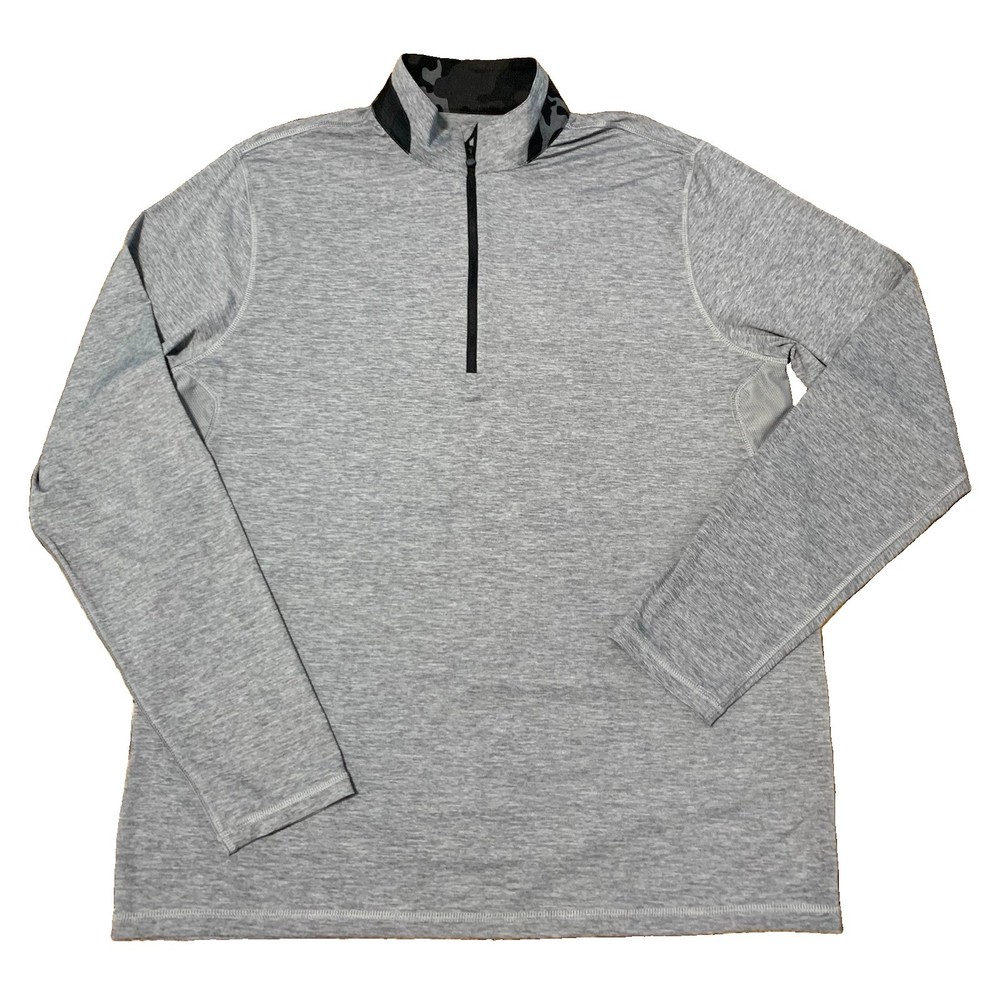 EUC Greyson Mens L Golf 1/4 Zip Pullover Shirt Grey Camo Collar Wolf Brrr