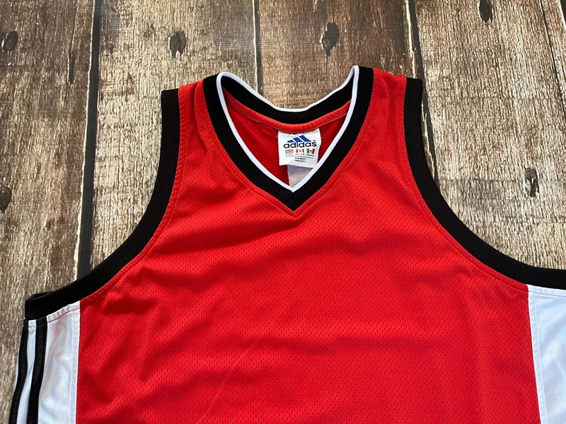 VINTAGE ADIDAS BLANK BASKETBALL JERSEY RED WHITE BLACK MENS LARGE EXCELLENT gallery