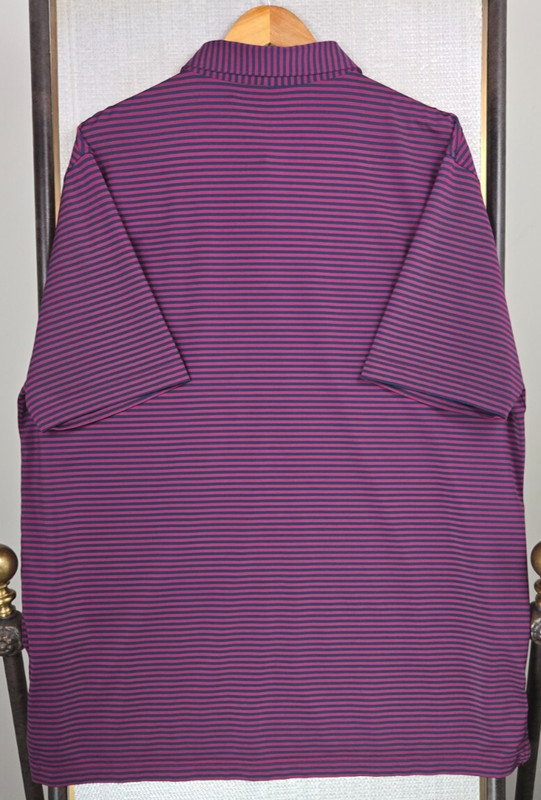 PETER MILLAR Mens Performance Polo Shirt Size XL Magenta Blue Stripe Golf gallery