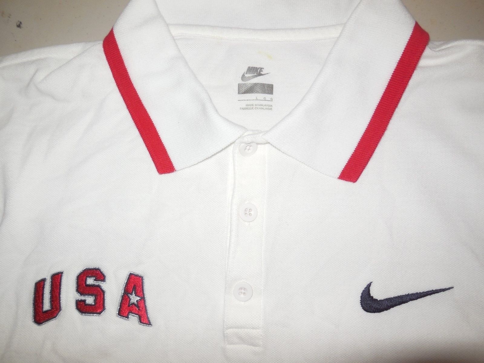 Nike USA Baseball Polo Shirt Team Olympics White Cotton Athletic Men's Large L gallery