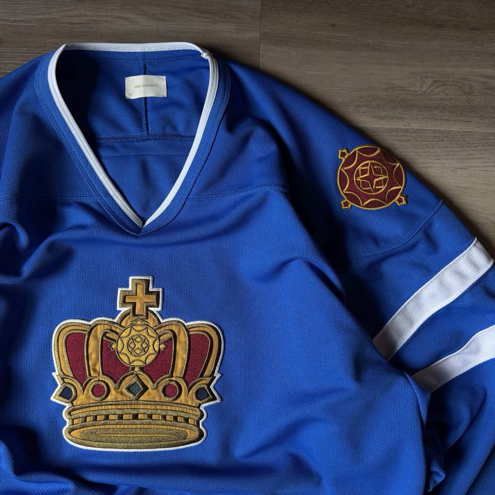 Aime Leon Dore ALD Blue Team Hockey Jersey Embroidered Logo Patches Men’s Sz XL gallery