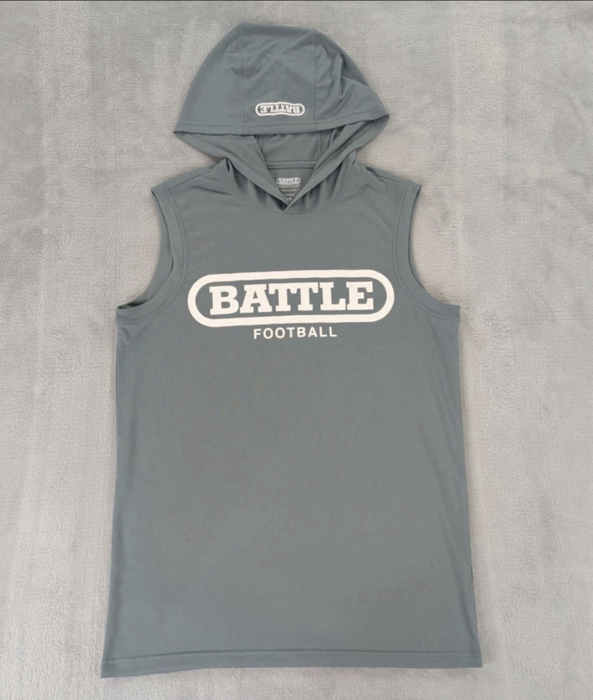 BATTLE Football Men's Gray Hooded Sleeveless Tank Top Graphic Logo Size S gallery
