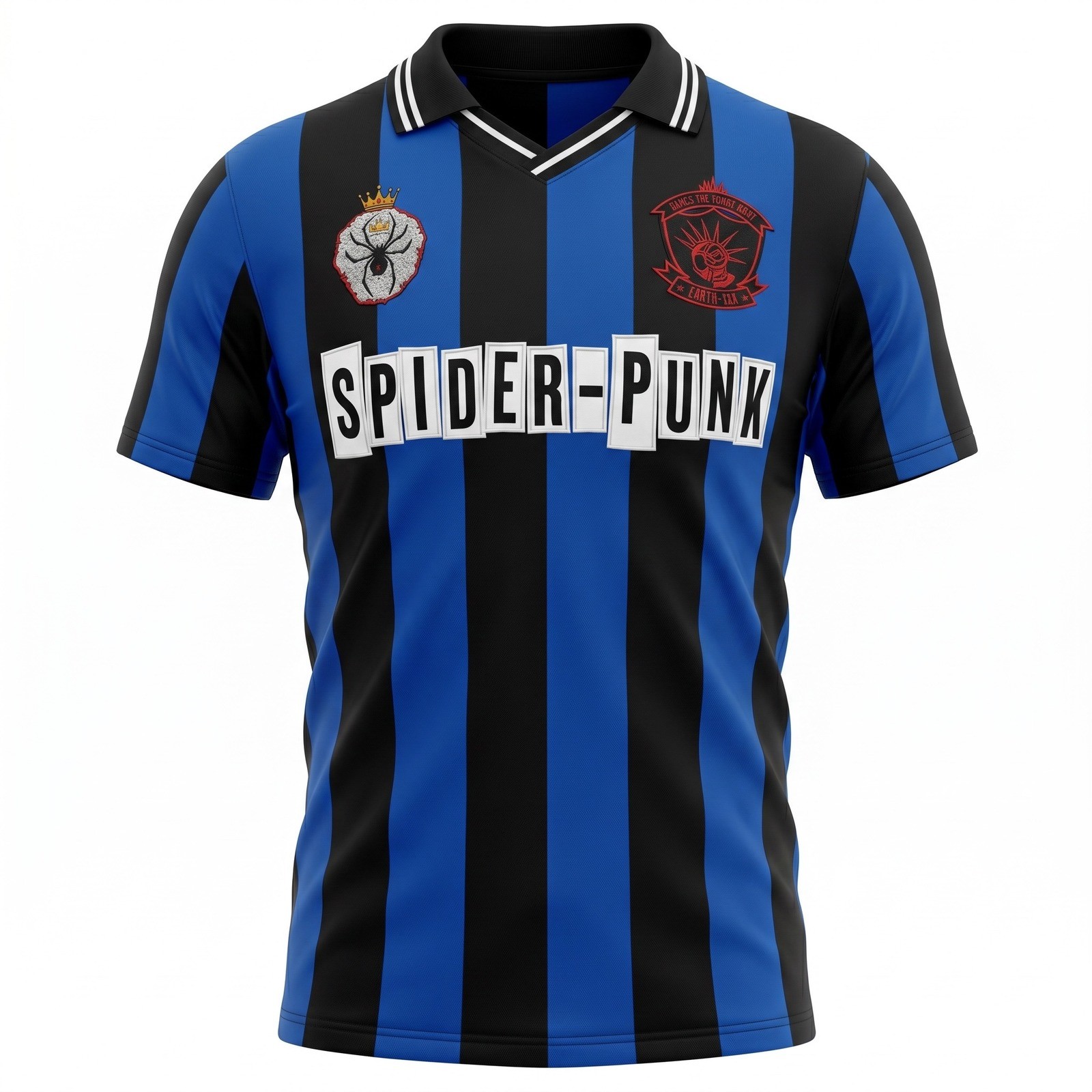 Marvel Spider-Punk Hobie Brown Soccer Jersey Blue Black Striped BoxLunch Men's S gallery
