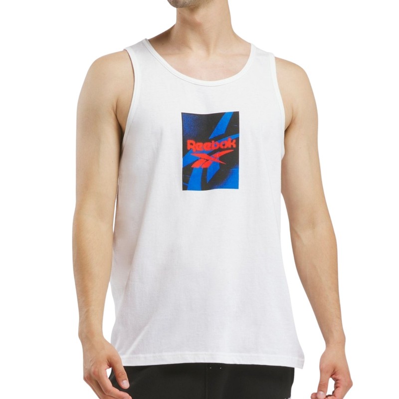 REEBOK Logo Tank Top sz M Medium White Red Blue Black gallery