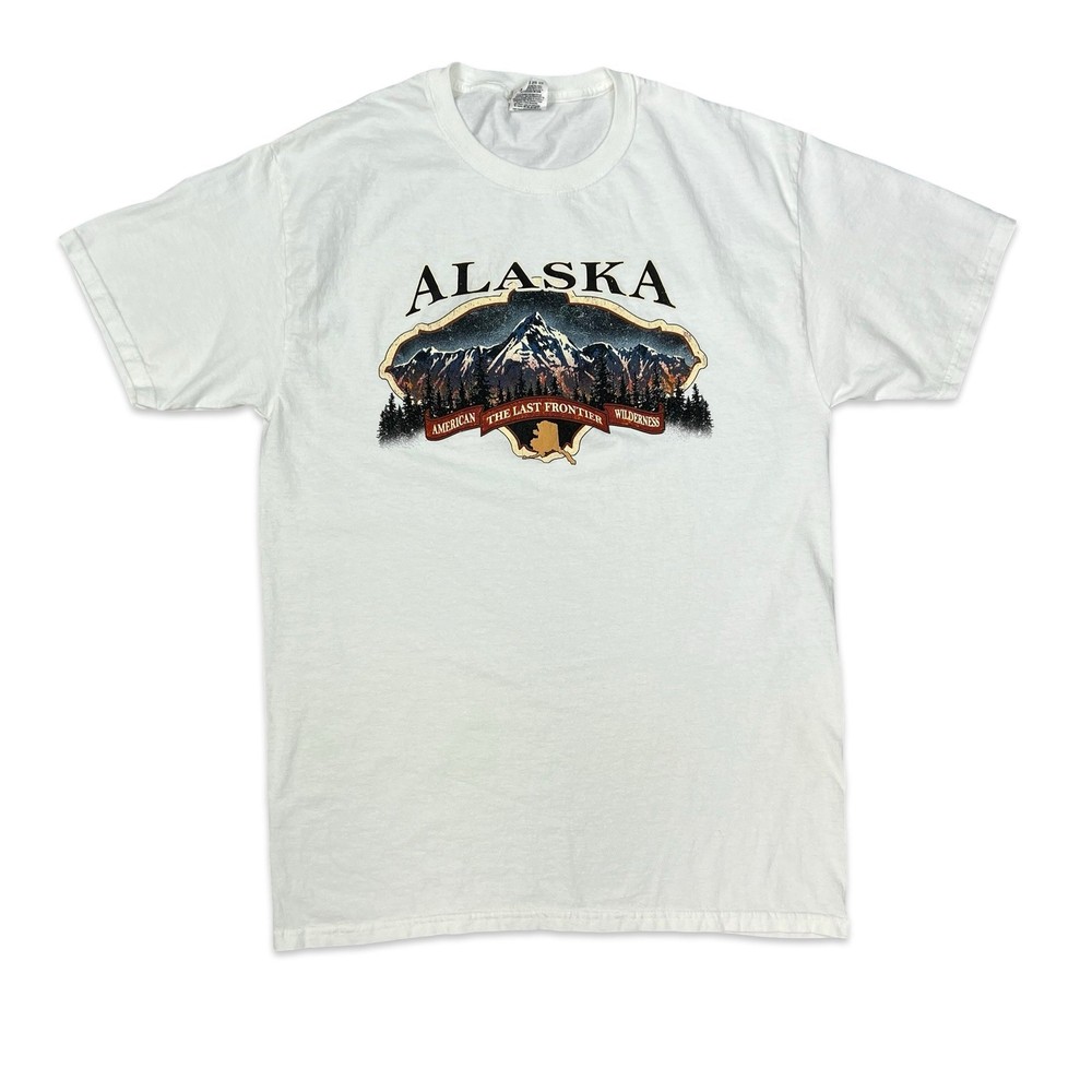 Vintage Fruit of the Loom Alaska White Graphic American T-Shirt Medium