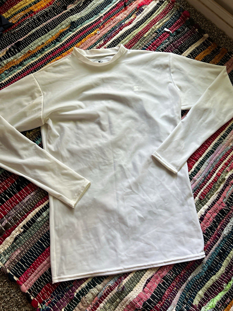 Starter White Solid Long Sleeve Crew Neck Stretch T-Shirt Logo Womens L