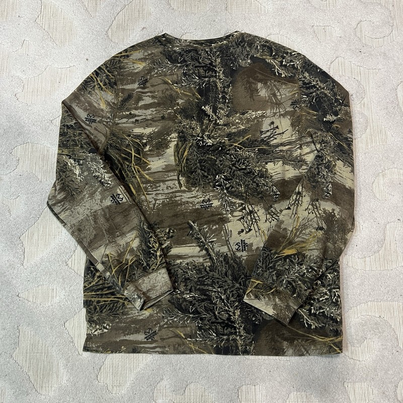 Vintage Realtree Camo Henley Shirt Mens L Green Waffle Thermal Hunting gallery