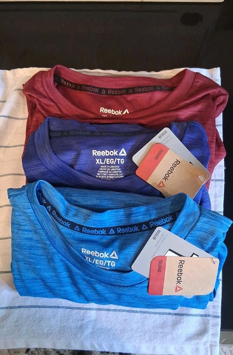 LOT OF 3: Reebok Mens Neptune Crew Athletic Top Light Blue, Dark Blue, Maroon XL gallery