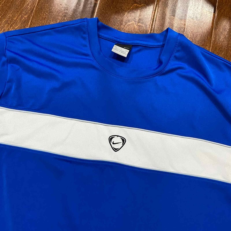 Nike Mini Swoosh Y2K Polyester Royal Blue Soccer T-Shirt Men's Size XL gallery