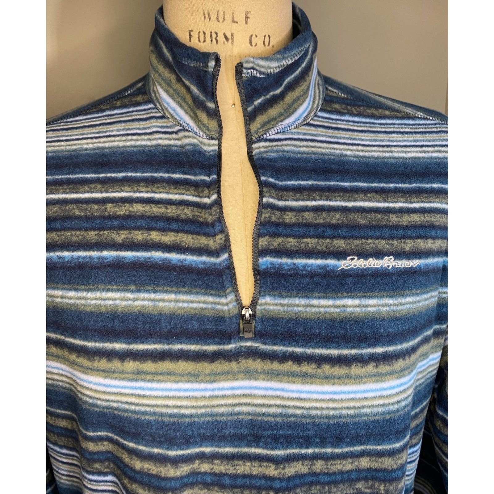 EDDIE BAUER 1/4 Zip Lightweight Polar Fleece Blue Stripe Quest Size L gallery