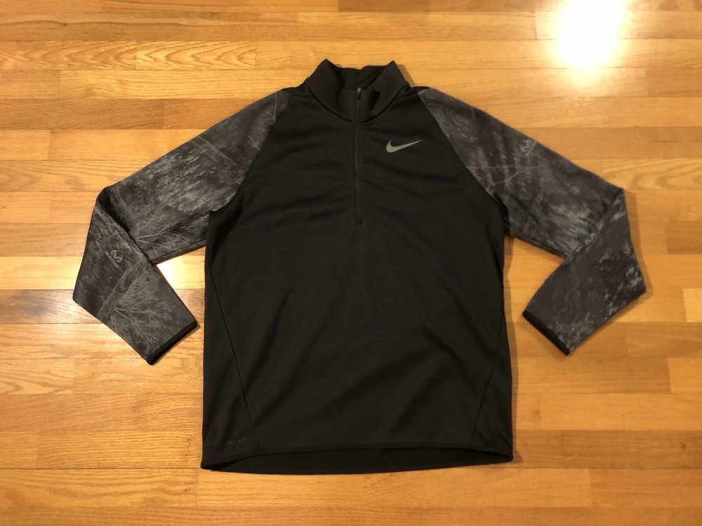 New L Nike RealTree Sample Therma 1/4 Zip Pullover Black AJ7330-010 Men