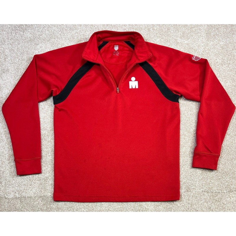 KSwiss Ironman Red Half Zip Long Sleeve Athletic Pullover Shirt Size S *Read gallery