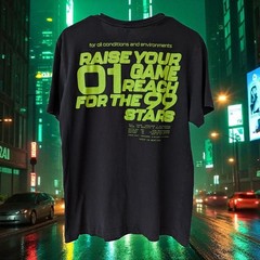 Raise your 01 Game Reach For the 99 Stars Cyber punk Athletic Tee oversized S