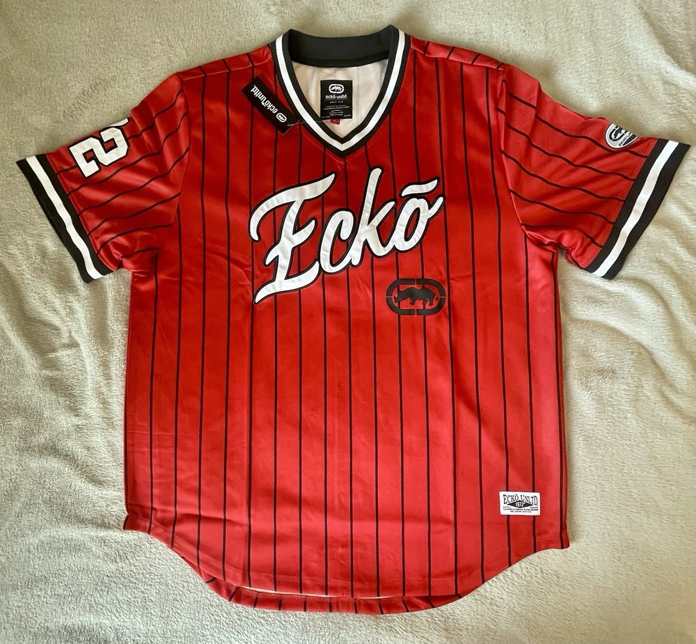 Ecko unlimited 72 Pullover Baseball Jersey. Red Black Size XL Stitching Premium