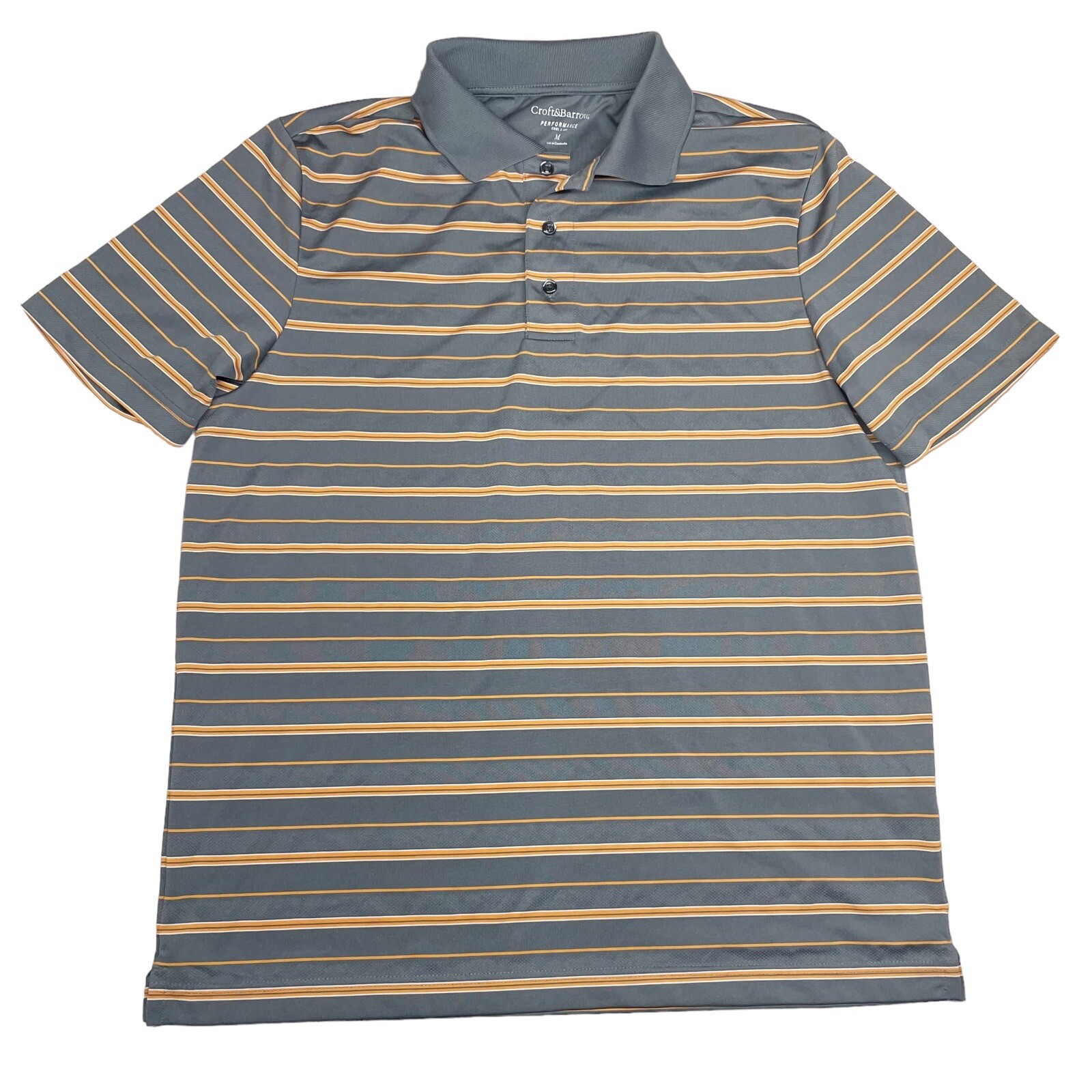 Croft and Barrow Performance Polo Men’s M Golf Short Sleeve Gray Orange Striped gallery