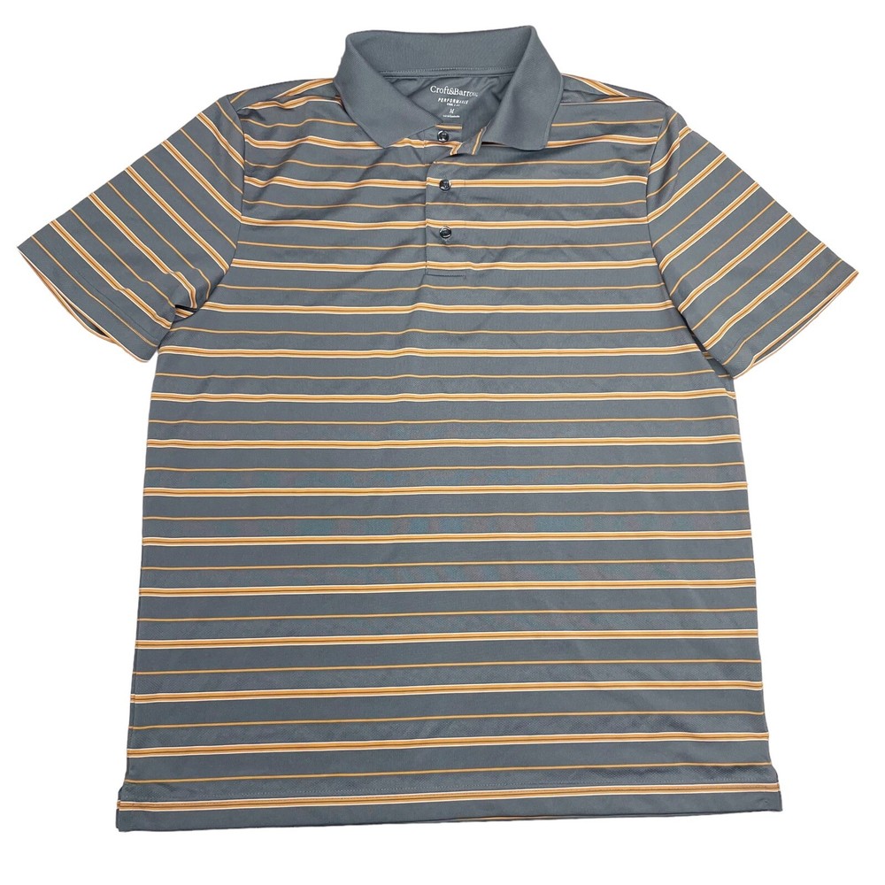 Croft and Barrow Performance Polo Men’s M Golf Short Sleeve Gray Orange Striped