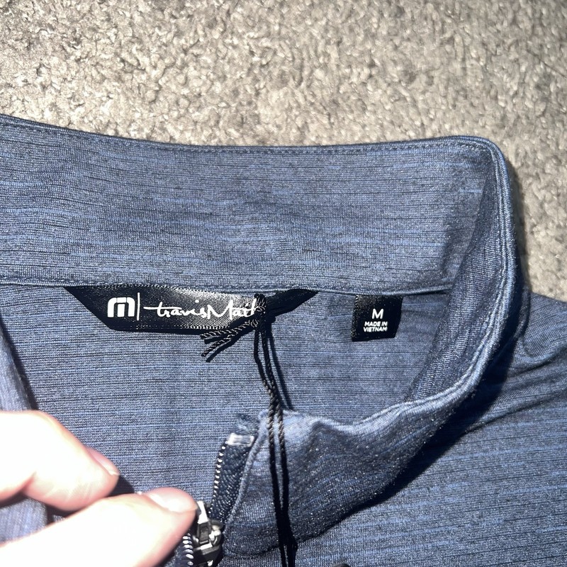 NWT Travis Mathew Men's Size Medium Indigo Striped Lightweight Quarter Zip gallery