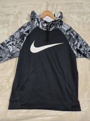 Nike Dri Fit Hoodie Big Center Swoosh Mens L Black White Gray Sleeve Camo Hit