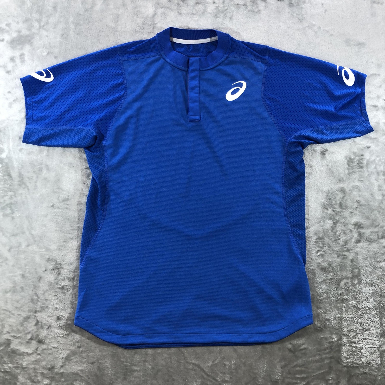 ASICS Shirt Mens Medium Blue Short Sleeve Mesh Henley Running Jersey 2041A068 gallery