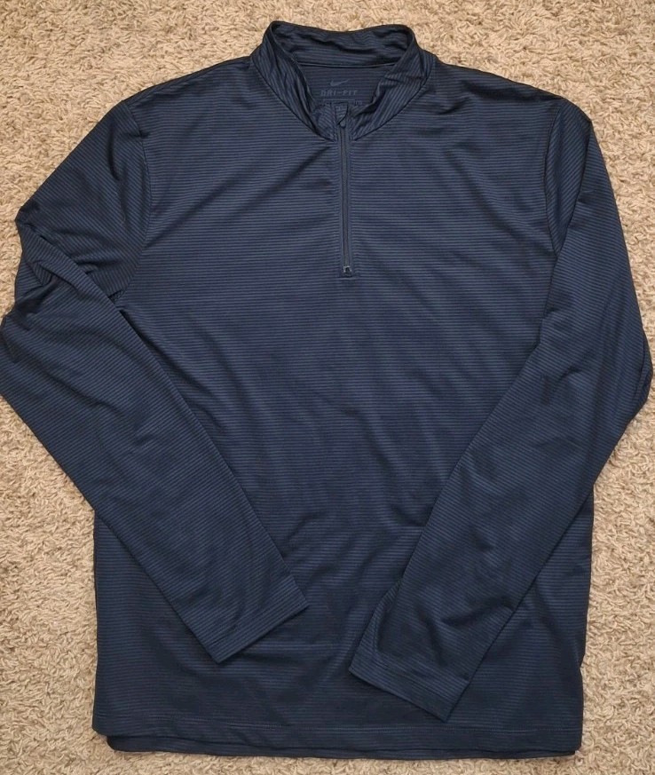 Nike Golf Dri Fit Standard Fit MENS LARGE Navy Blue 1/4 Zip Pullover Gym Stretch