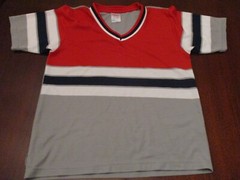 VINTAGE 1970s CCM BRAND BASEBALL STYLE JERSEY MED RED GRAY BLACK & WHITE RARE