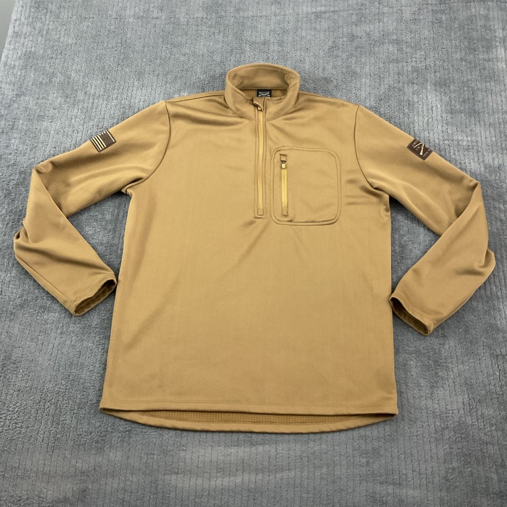 Grunt Style 1/4 Zip Pullover Large Gold Waffle Jacket Flag Patch Performance
