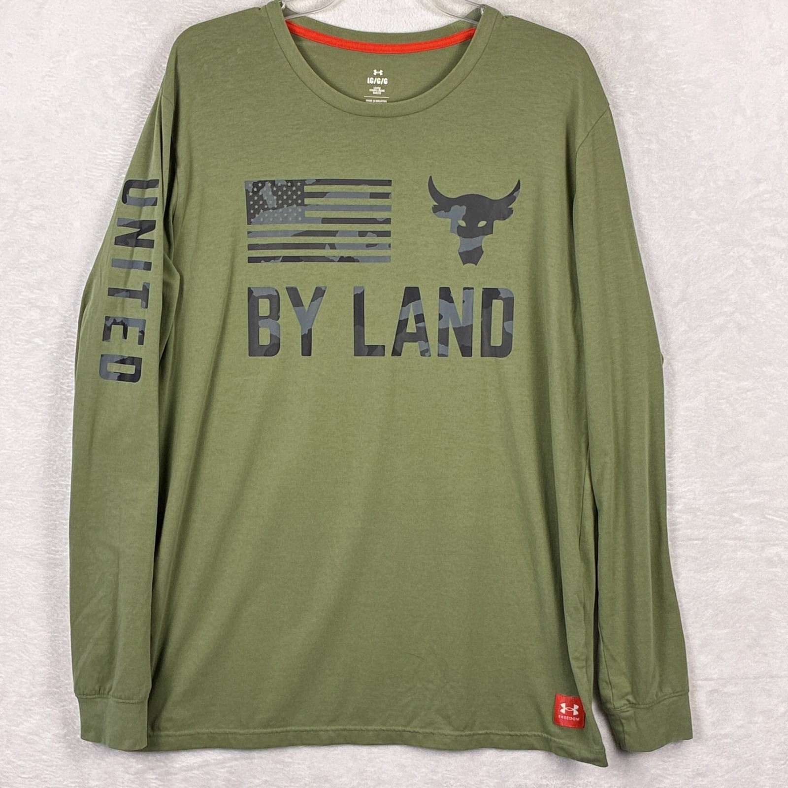 Under Armour Project Rock Shirt Mens L Green By Land Veterans Workout Patriot gallery